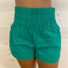 Windbreaker Smocked Waistband Running Shorts with Mesh Waist Pocket