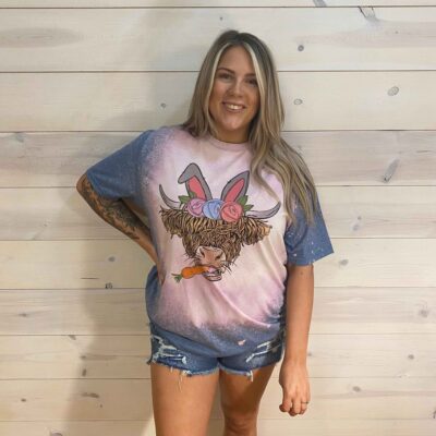 Easter Highland Cow Acid Washed Graphic Tee