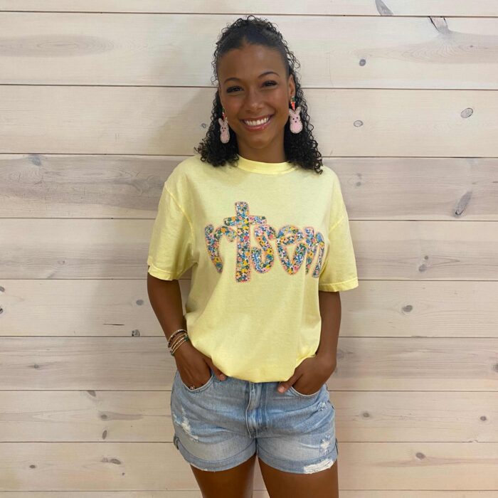 100% Cotton Risen Cross with Spangles Graphic Tee