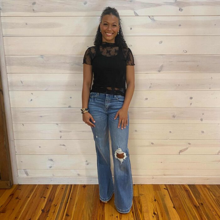 Zoe-Distressed Super High Rise 70’s Inspired Flare