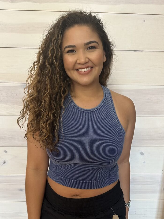 Washed Ribbed Racerback Seamless Cropped Tank Top