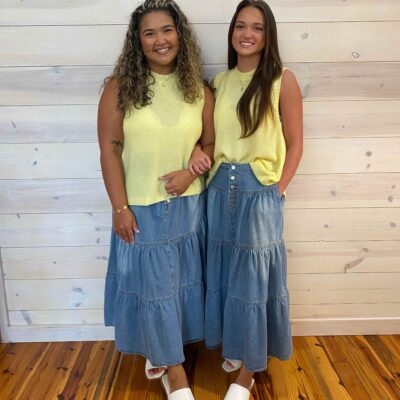 Bohemian Tiered Denim Skirt A-Line with Pockets