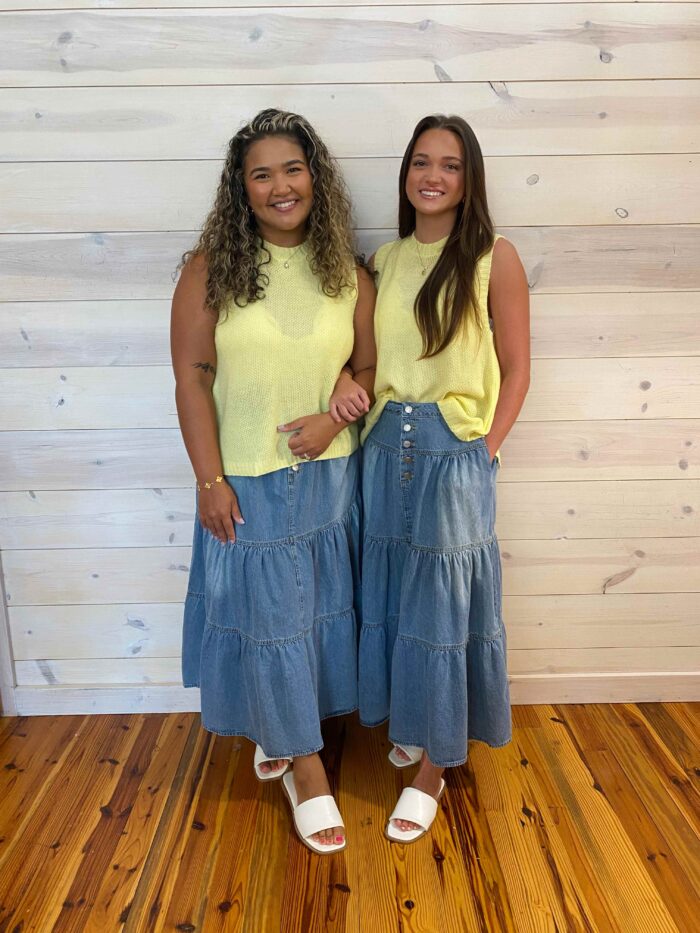 Bohemian Tiered Denim Skirt A-Line with Pockets