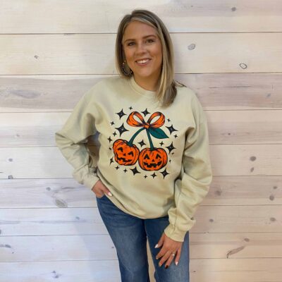 Pumpkin Bow Halloween Inspired Graphic Sweatshirt
