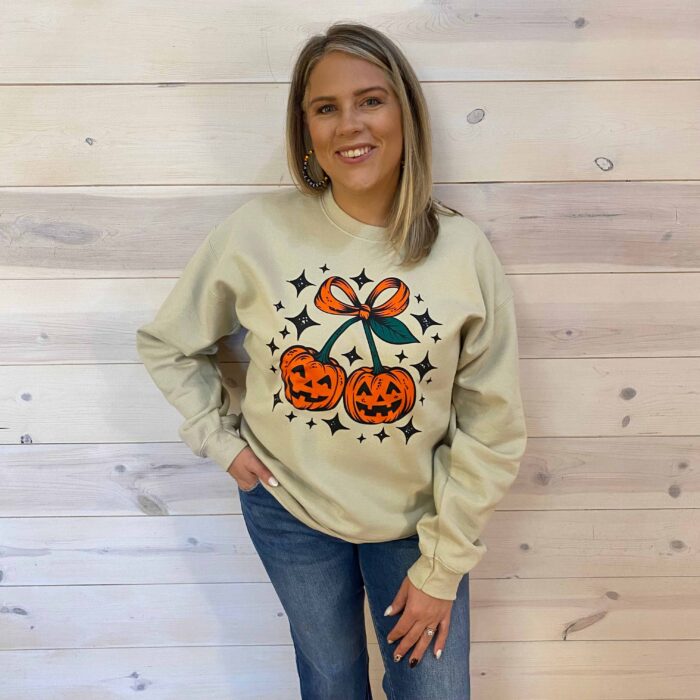 Pumpkin Bow Halloween Inspired Graphic Sweatshirt