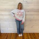 Flower Patch Contrast Trim Crew Neck Sweatshirt