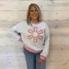 Flower Patch Contrast Trim Crew Neck Sweatshirt
