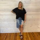 Myosotis Irregular Distressed Botton Denim Skirt