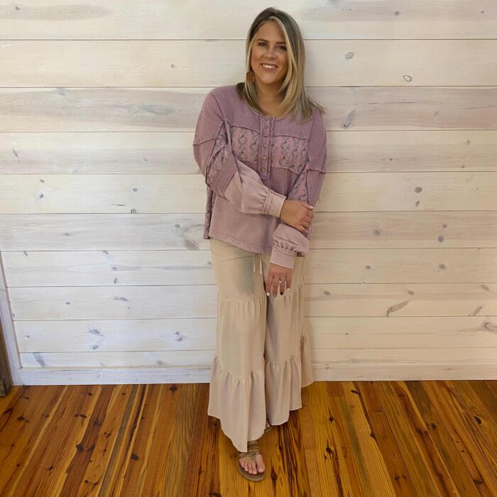 Wide Leg Elastic Waist Boho Flowy Trousers