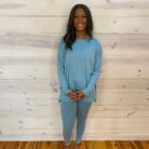 Brushed DTY Long Sleeve Round Neck Microfiber High Low Hem Loungewear Set