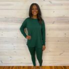 Brushed DTY Long Sleeve Round Neck Microfiber High Low Hem Loungewear Set