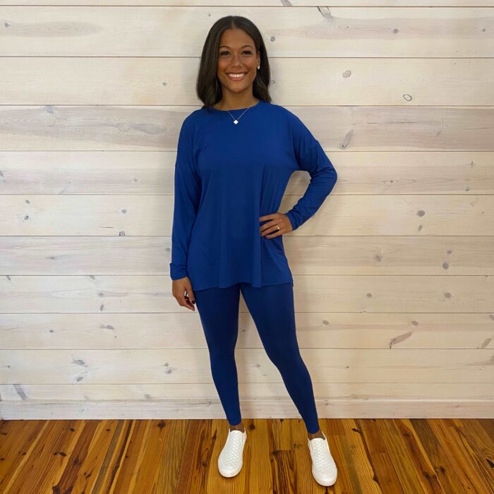 Brushed DTY Long Sleeve Round Neck Microfiber High Low Hem Loungewear Set