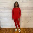 Brushed DTY Long Sleeve Round Neck Microfiber High Low Hem Loungewear Set