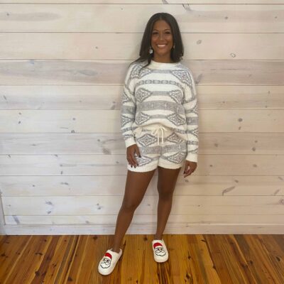 Grey Ivory Knitted Sweater Shorts Set