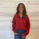 Athleisure Half Zip Fleece Funnel Neck Sweatshirt With Kangaroo Front Pocket