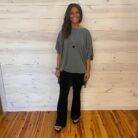 Casual Roll Up Sleeve Studded Washed High Low Hem Oversized Tee