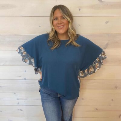 Sunlit Meadow Ruffle Sleeve Hi-Low Hem Top