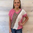 Color Block Patchwork V-Neck Short Sleeve Top