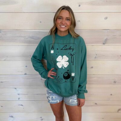 Lucky 777 Clover Ace Mineral Washed Graphic Sweatshirt