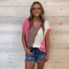 Color Block Patchwork V-Neck Short Sleeve Top