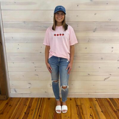 100% Cotton Embroidered Strawberries Graphic Tee