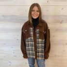 Collared Plaid Splicing Open Button Jacket