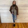 Collared Plaid Splicing Open Button Jacket