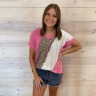 Color Block Patchwork V-Neck Short Sleeve Top