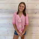 Valentines Stripe Knit Contrast Trim Bow Knot Sweater