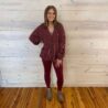 Solid Rib Drop Shoulder Button V-Neck Balloon Sleeve Cardigan With Pockets