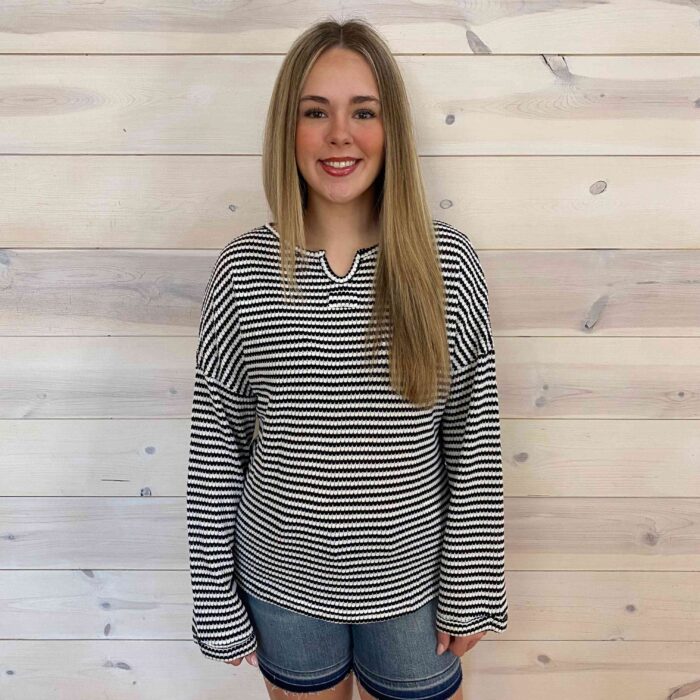 Striped Waffle Knit Long Sleeve Top