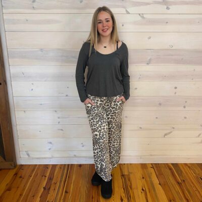 Leopard Print Lightweight Split Ankle Tie Pants