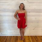 Combined Knit And Woven Tube Top Flare Mini Dress With Pockets