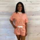 Striped Round Neck Tee And Shorts Set With Pockets