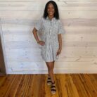 Stripe Collared Half Button Up T-shirt Dress With Front Pocket