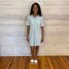 Stripe Collared Half Button Up T-shirt Dress With Front Pocket