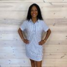 Stripe Collared Half Button Up T-shirt Dress With Front Pocket