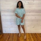 Stripe Collared Half Button Up T-shirt Dress With Front Pocket