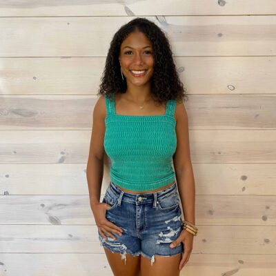 Montana-High Rise Stretch Dark Patched Work Shorts with Frayed Hem