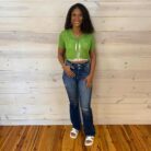 Tabatha-Light Distressed Double Button High Rise Bootcut