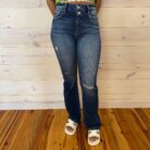 Tabatha-Light Distressed Double Button High Rise Bootcut