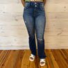Tabatha-Light Distressed Double Button High Rise Bootcut