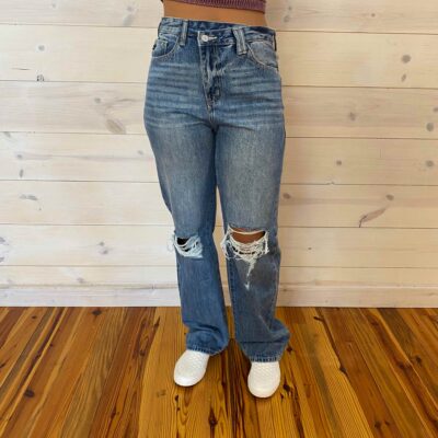 Sarah-Cosmo High Rise 90's Criss Cross Straight Jeans