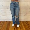 Sarah-Cosmo High Rise 90’s Criss Cross Straight Jeans