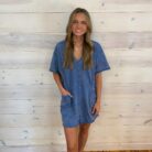 Mineral Washed Oversized V Neck Casual Knit Romper with Pockets