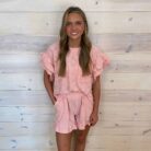 Floral Textured Ruffled Knit Top And Shorts Set