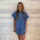 Floral Textured Ruffled Knit Top And Shorts Set