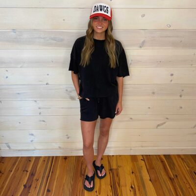 Mineral Washed Knit Casual Top And Shorts Set With Pockets