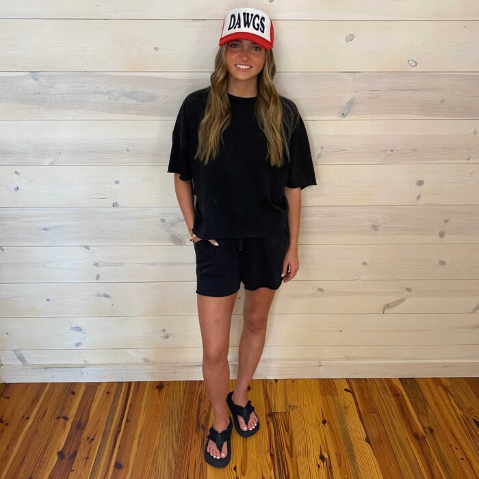 Mineral Washed Knit Casual Top And Shorts Set With Pockets