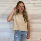 Flared Hem Waffle Knit Casual Top